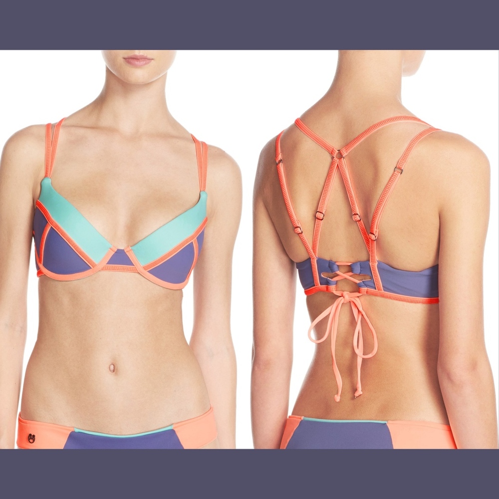 NEW Maaji Colorblock Underwire Bikini‎ Top in Purple/Coral/Blue [SZ XL ]